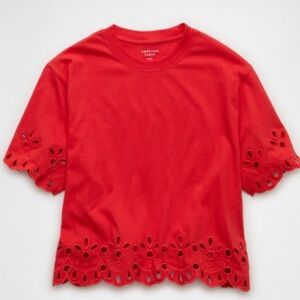 American Eagle Red Eyelet Boxy T-Shirt